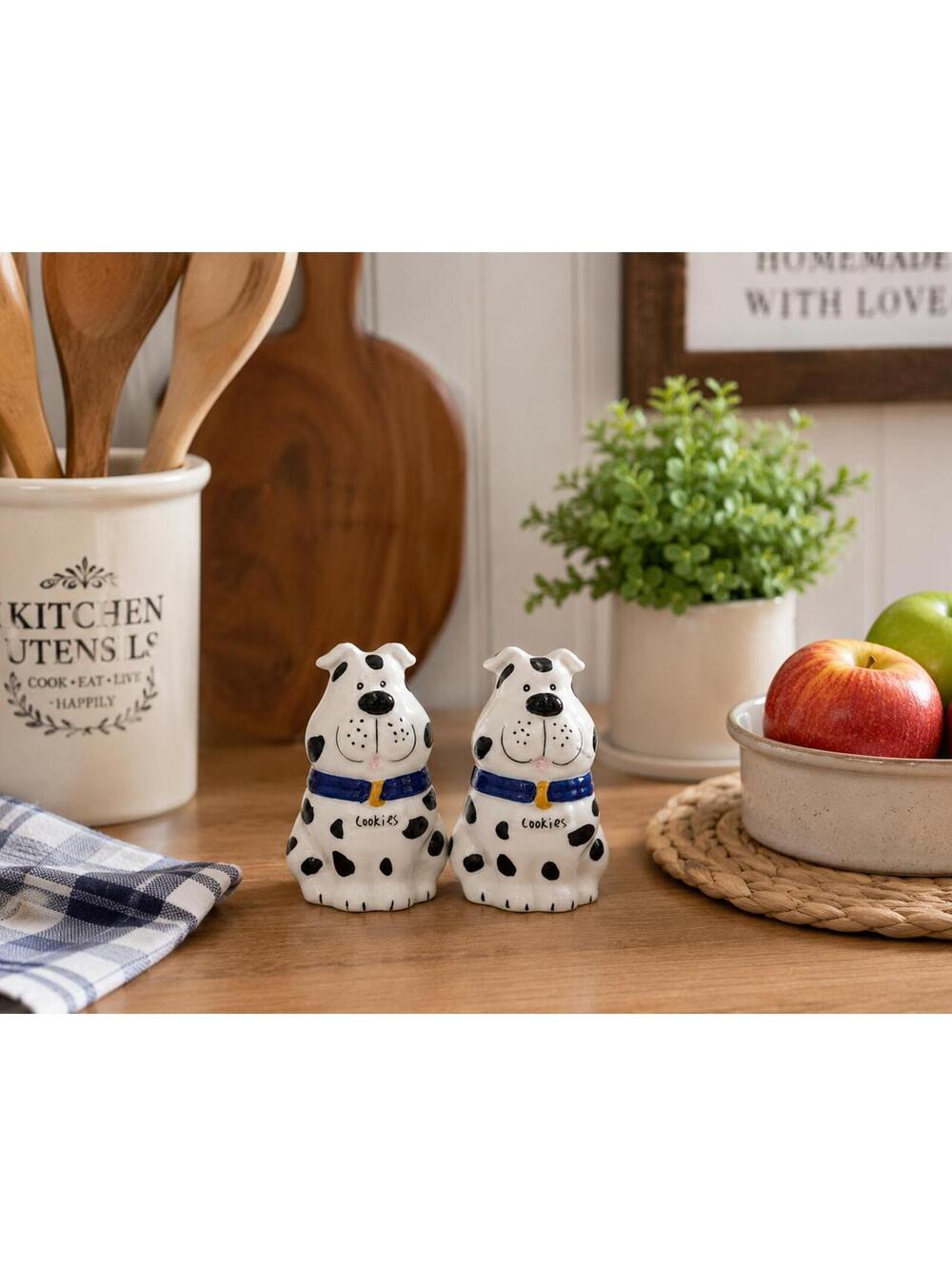 Studio Nova Set of Two Dog Salt Pepper Shakers Hand Painted Cookies Name Tag